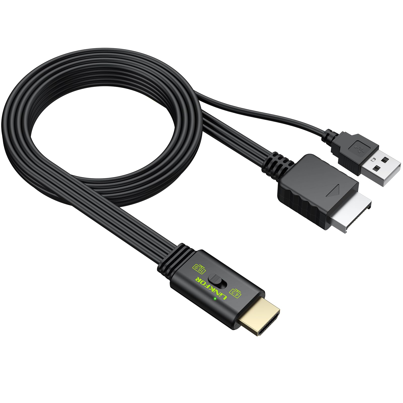 LiNKFOR Convertidor PS2 a HDMI 1080P 60hz,Adaptador HDMI Plug and Play con Conversión 16:9/4:3 para PS1/PS2