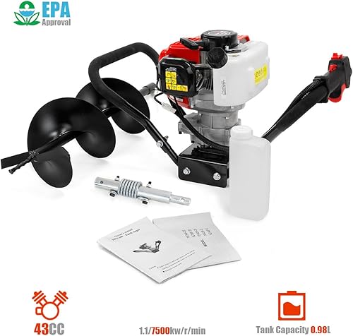 Miniatura 7 de XtremepowerUS Excavadora de agujeros de poste a gas de 43 cc, taladro de taladro de tierra de 8 pulgadas, broca de excavadora de plantas de jardín