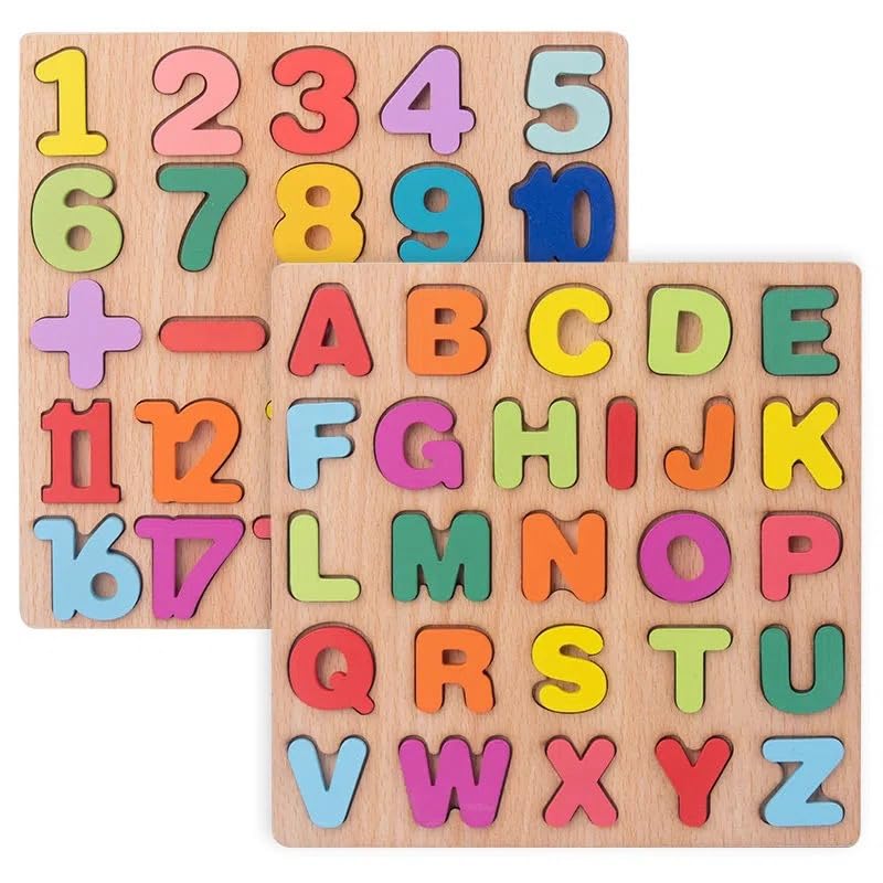 ToyTroves Wooden Puzzle for Toodlers 2 in 1 Number and Alphabet Puzzle for Preschool Educational Learning Toys Crafted with Beautiful Wood to Aid Reading and Counting