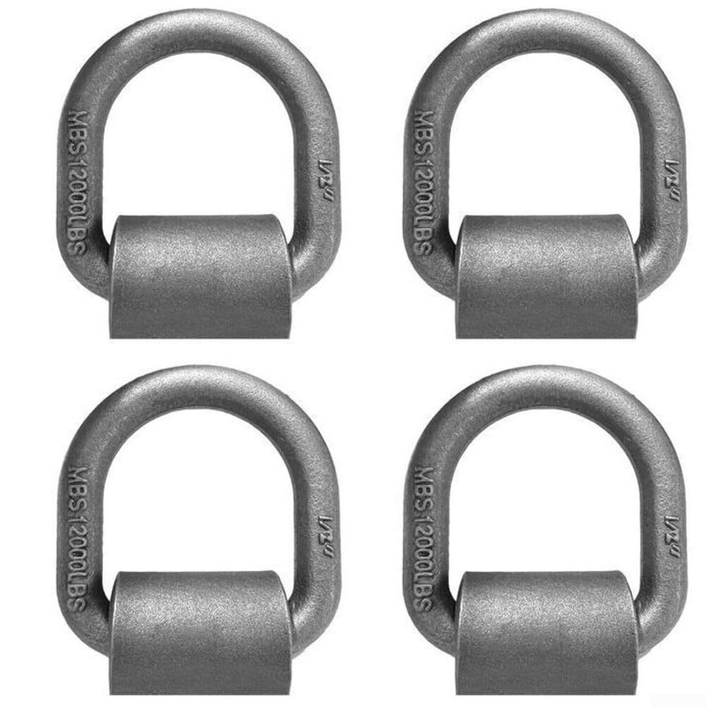 4 anillos en D soldados resistentes de 1,27 cm con resistencia a la rotura de 12000 libras para asegurar carga de camión, remolque, cama plana y uso marino