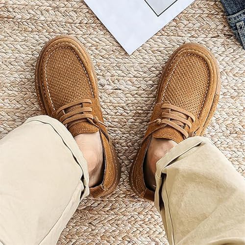 Men's Casual Slip-On Loafers Handmade Leather Lace-Up Lightweight Comfortable Soft Sole Walking Shoes4