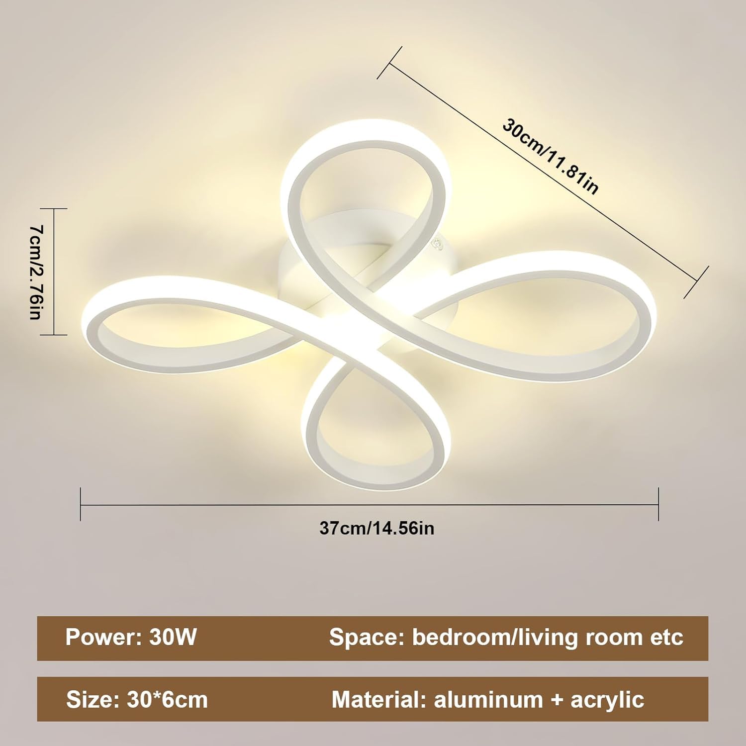 Comely Plafoniera LED Moderna, 30W 3500LM Lampada da Soffitto Moderna Fiore Design, Bianco Lampadario LED in Acrilico per Camera da letto, Sala da Pranzo, Balcone, Cucina, 4500K Luce Naturale