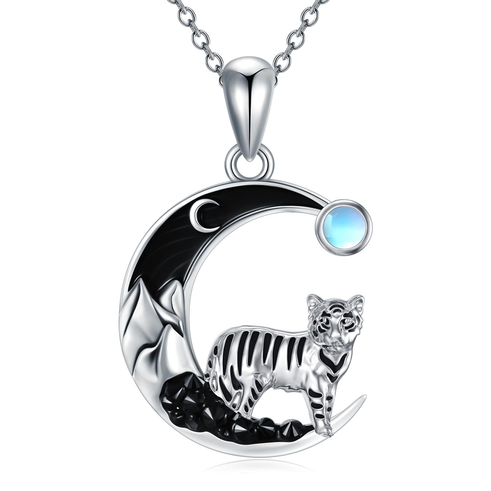 FlpruyGothic Jewelry Bat/Cat/Wolf/Dragon/Owl/Fox/Spider/Sun Pendant Sterling Silver Crescent Moon Necklace for Women Girls Black Jewelry Gifts