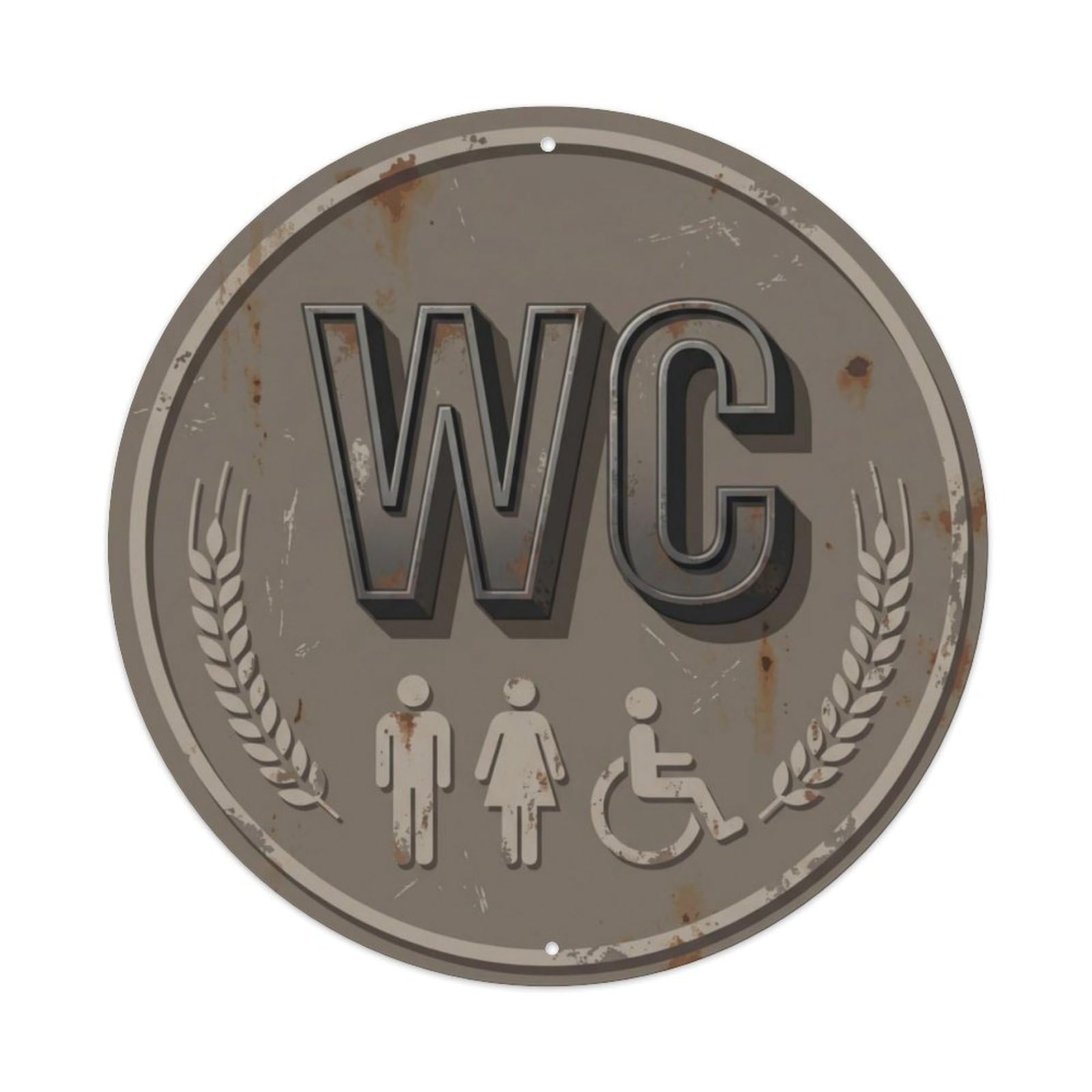 Toilet （WC） Distressed Mushroom Plate Metal Tin Sign Plaque Wall Decor for Cafe, Club Bar, Office, Home Garden Round Metal Poster 8x8Inch