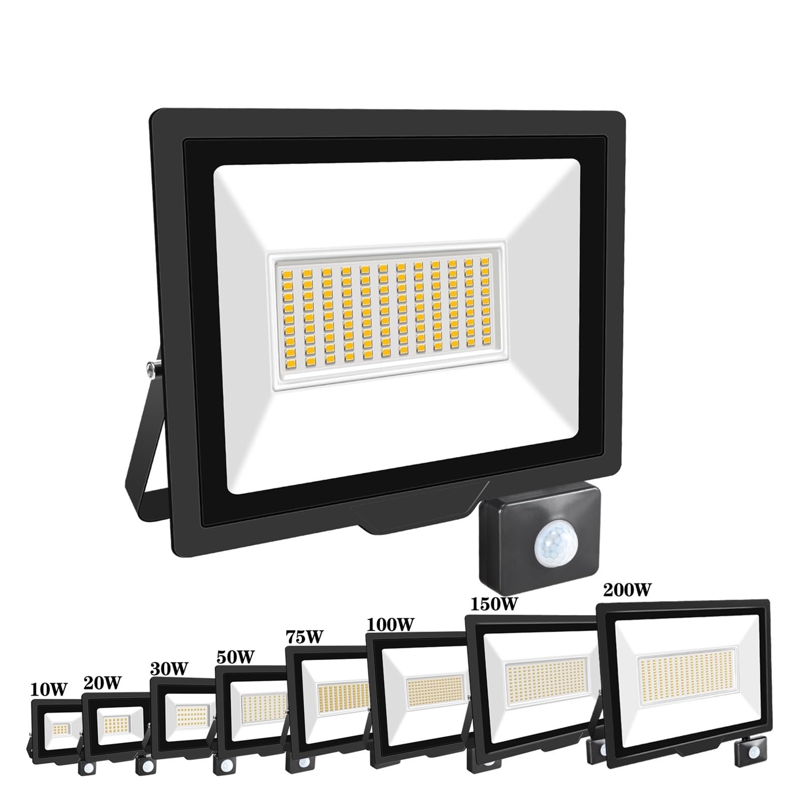 JOLIANE 10W 20W 30W 50W 75W 100W 150W 200W Induction Led Flood Light with Adjustable PIR Sensor Floodlight Outdoor(2700-3500K,10W)