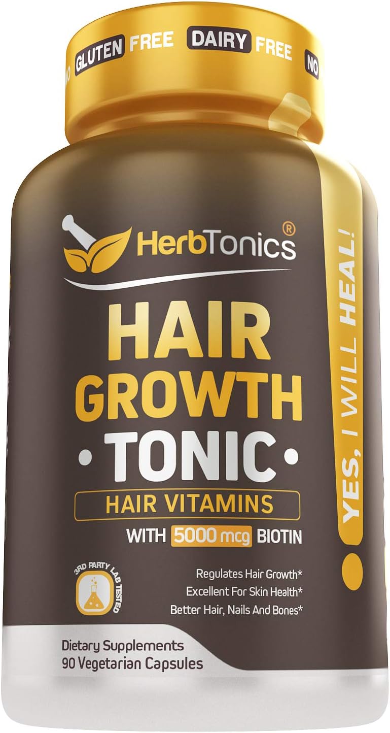 Hair Growthtonic Hair Growth Vitamin Scientifically Formulated For Women Men - Hair Skin & Nails Vitamins for Healthier Stronger Hair - 90 Capsules with Biotin & Keratin Supplement