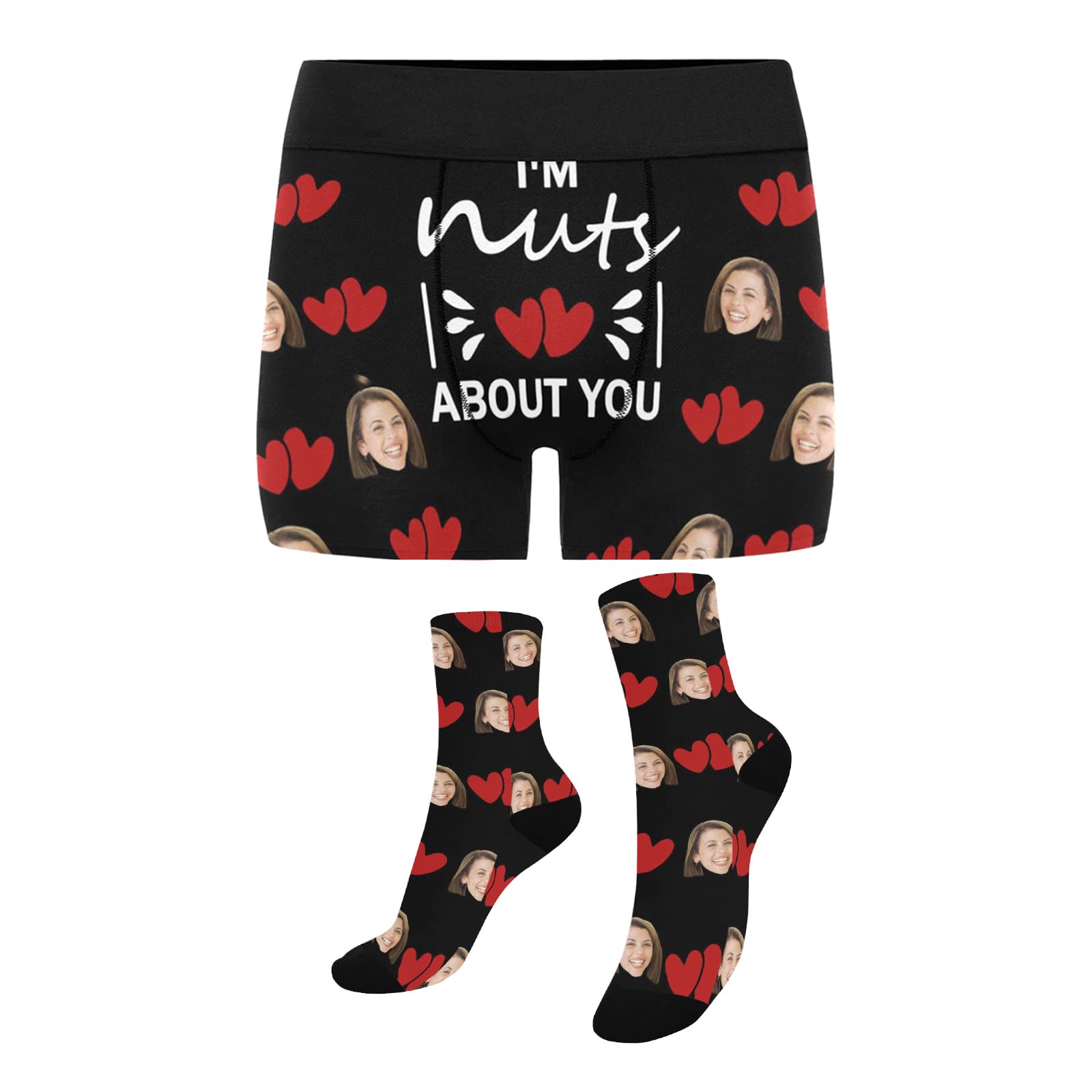 PUREFLYCustom Mens Underwear Boxer Briefs, Socks with Faces on Them Custom Gifts for Boyfriend & Husband