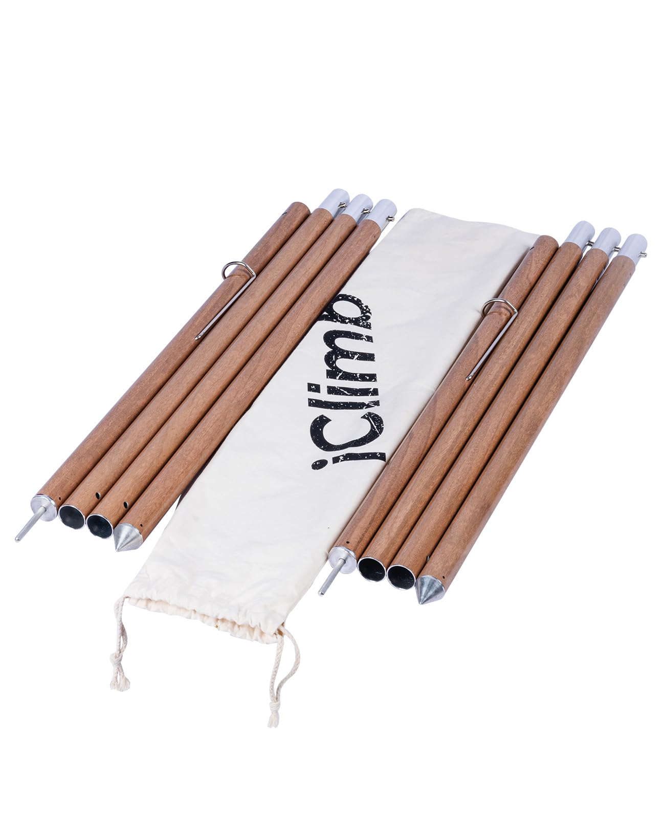 iClimbStrong Elegant Alu. Tarp Poles Set of 2 Height Adjustable with Lantern Hook and Carry Bag, Nature Color