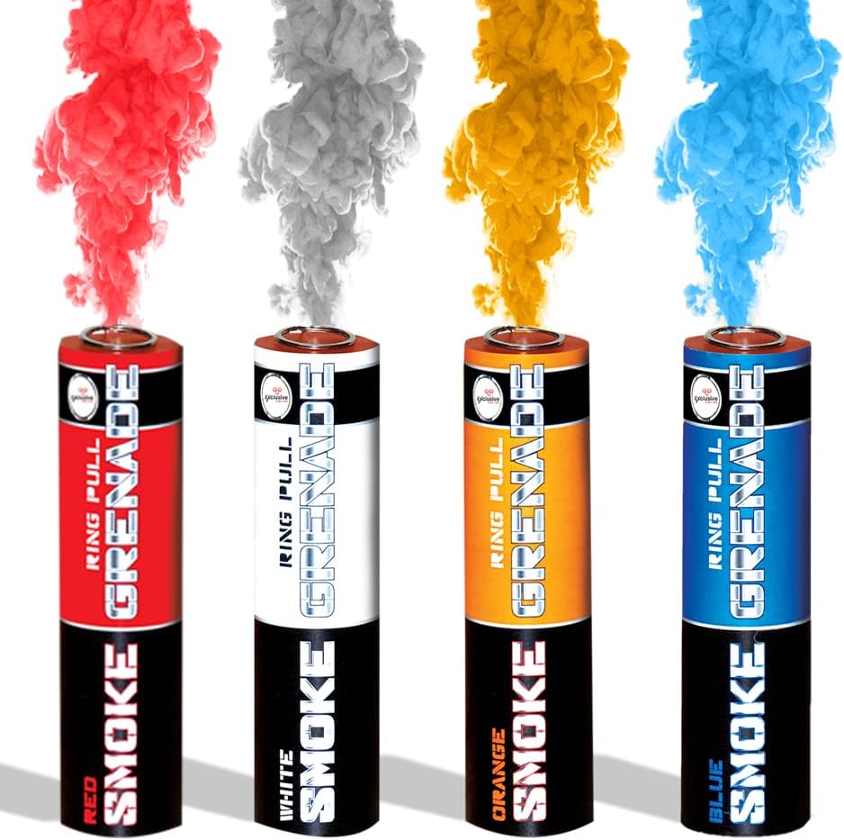 RING PULL SMOKE GRENADES Pack of 4 Colors (Blue, Orange, Red and White)