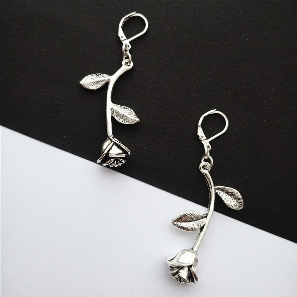 Rose Flower Leverback Earrings, Beautiful Flower Ear Clip for Man Woman, Vintage Style Creative Dainty Jewelry - Image 3