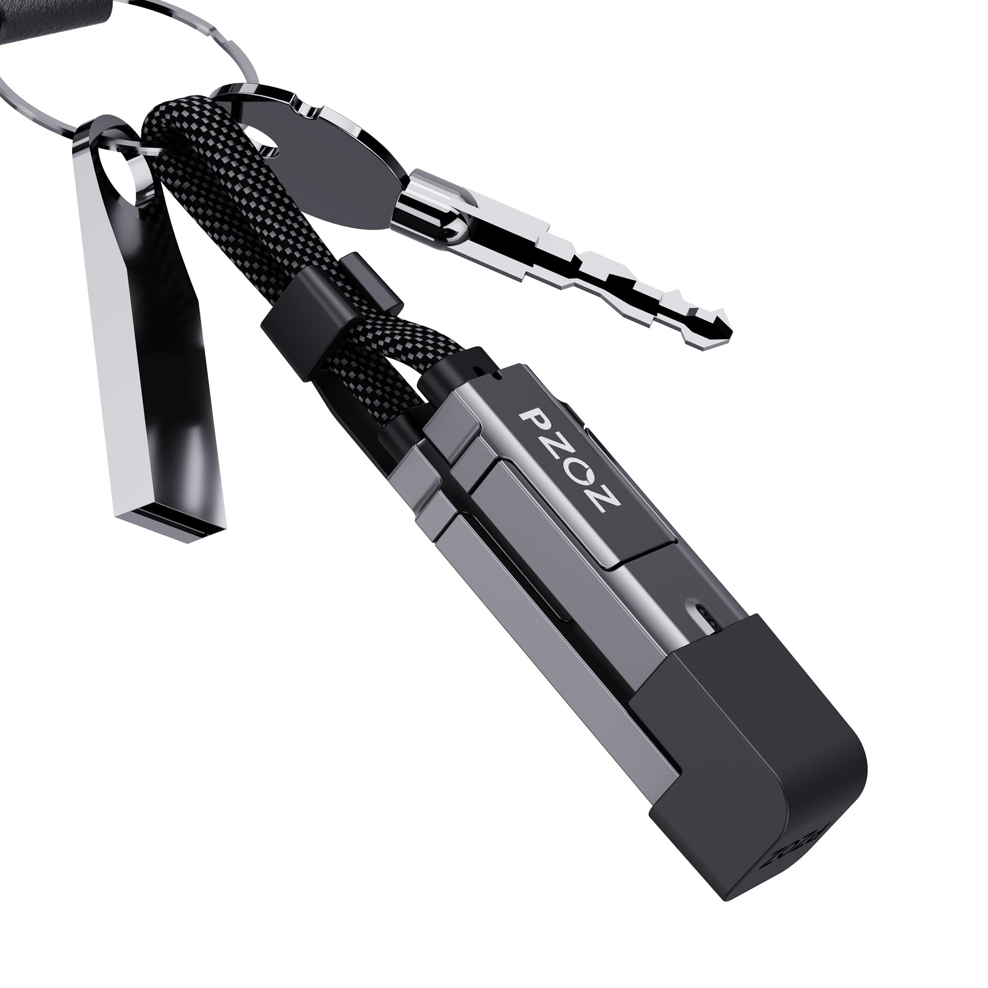 PZOZ Short iPhone Charger Cable 0.18M, 60W 4 in 1 Multi Charging Cable, Portable Keychain Charger USB C to Lightning Charging Cord with LED Display for iPhone 17 15 16 Pro Max Samsung Power Pank