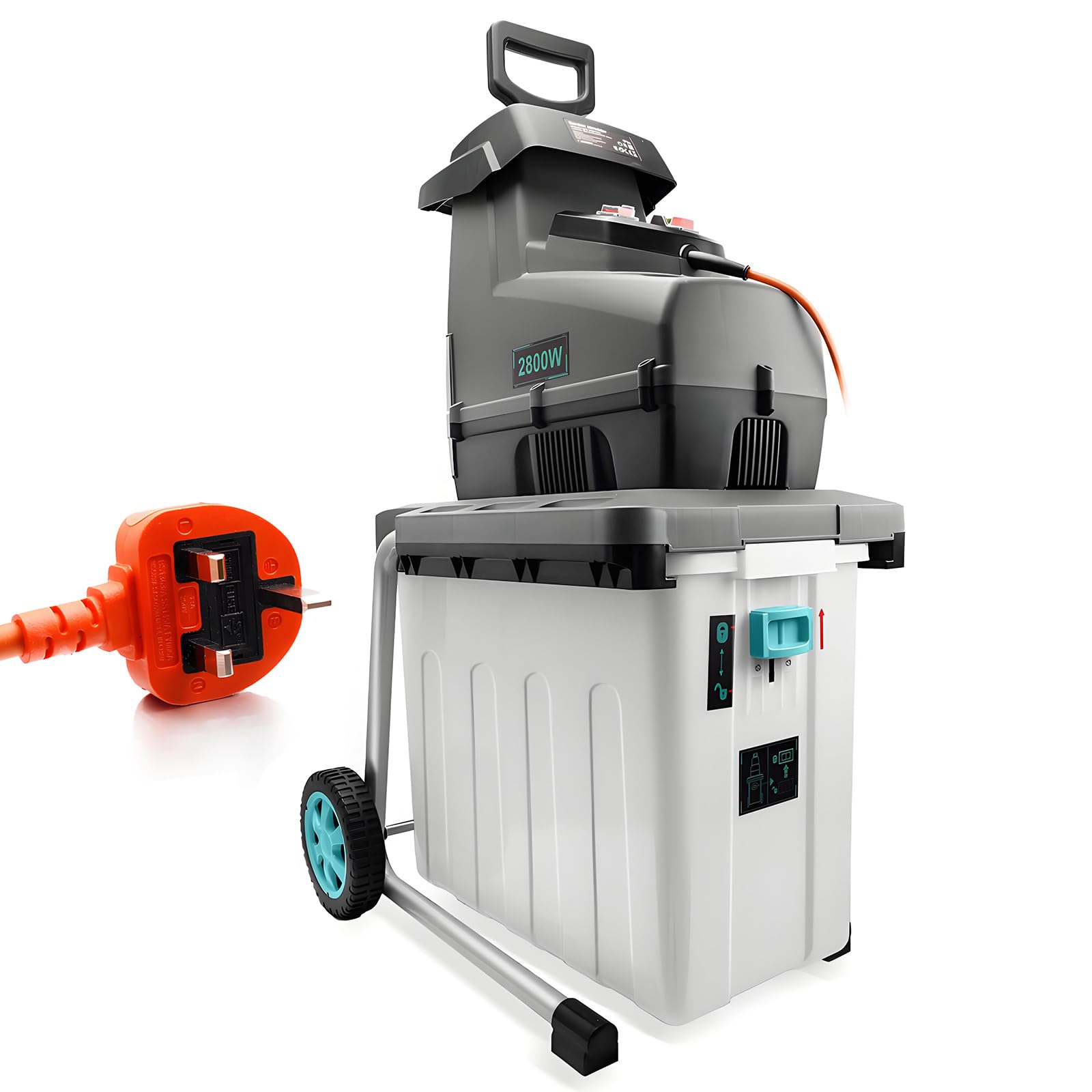 Bluemars 2800W Silent Impact Electric Garden Shredder Wood Chipper, 60RPM speed, Equiped w/ 10m Orange Power Cable