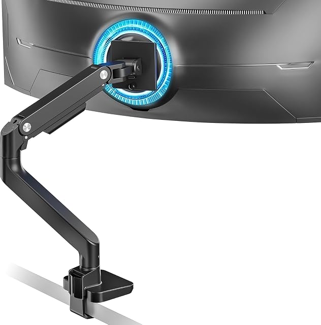ARES WING Ultrawide Moniteur bras pour écran 17-49", noir 44 Lbs, Ajustable Ressort Moniteur Arm de support pour Samsung Odyssey G9 et plus, 75/100 Mont Vesa