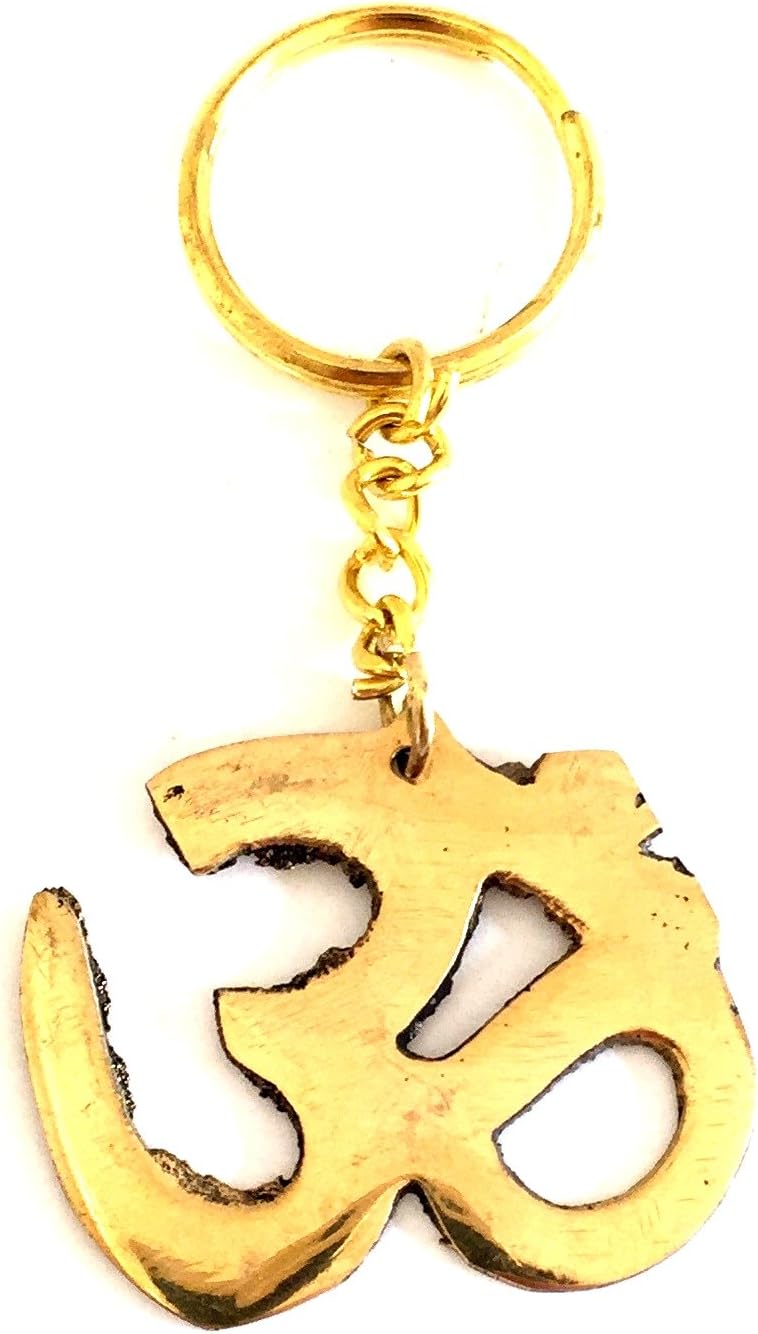 Om Aum Solid Brass Keychain For Good Luck & Protection Sacred Key Chain Key Ring BRAND