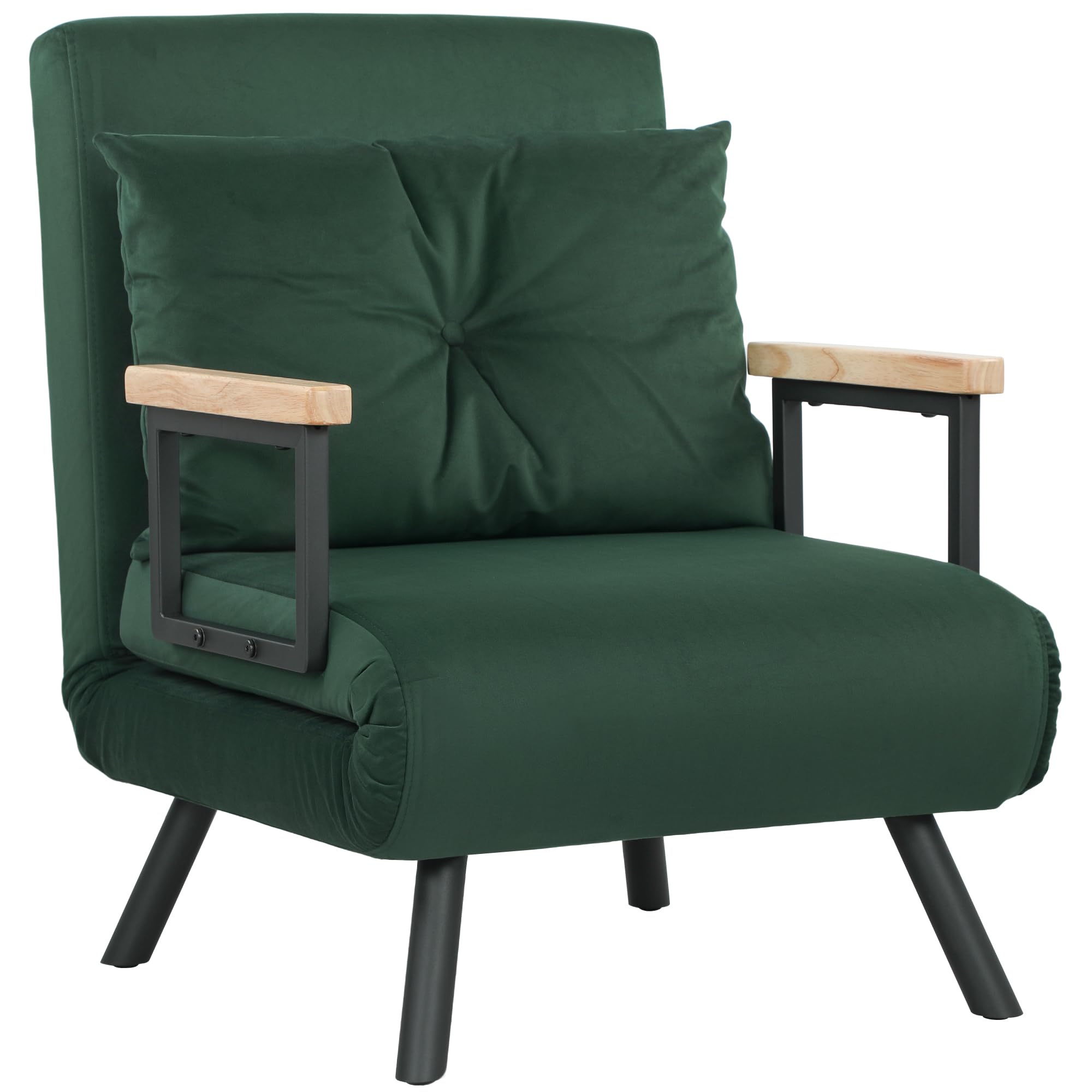 HOMCOM Single Chair Bed Click Clack Convertible Bed Settee Green