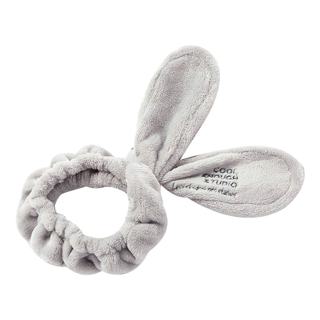 Bylater Cute Rabbit Ears Headbands Elastic Women's Hair Band for Make-Up Spa Shower Sport Facial Head Wrap Colourful(Gray)