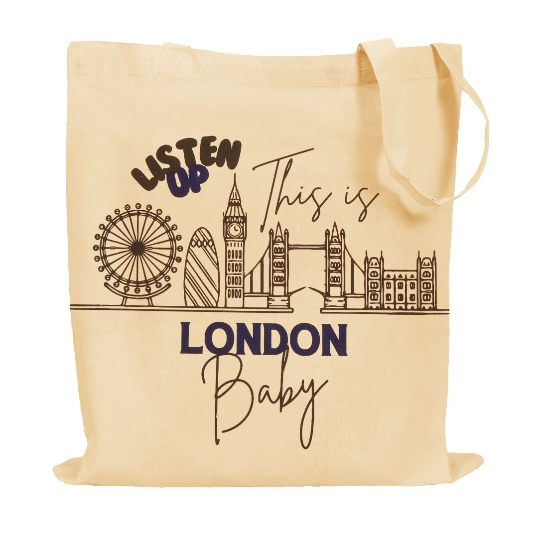 MINIMARG Printed 100% Cotton Tote Bag Souvenir for Presents, Natural, L