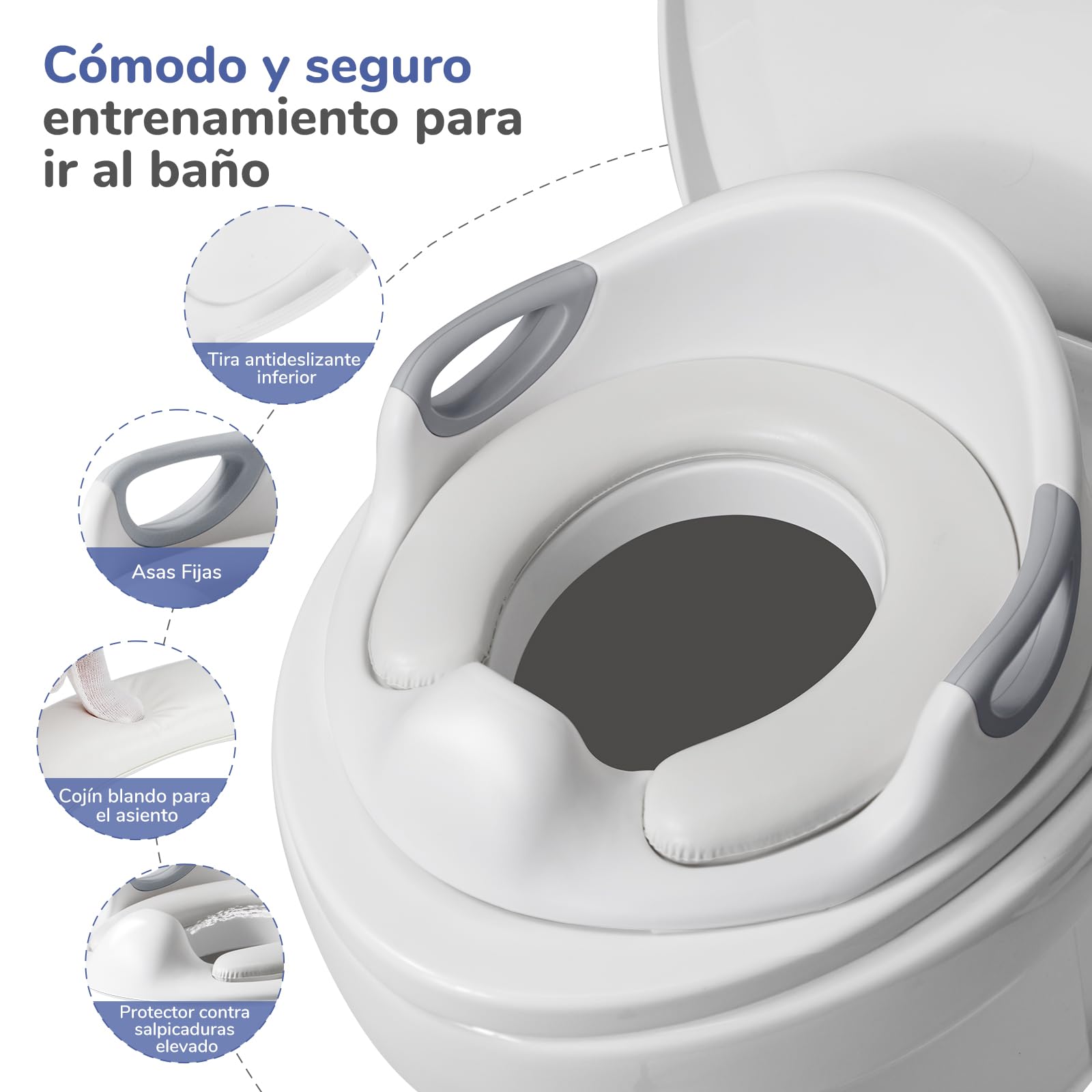 DEANIC Adaptador WC Niños con Escalon Infantil, Reductor WC Niños con 2 Almohadillas, Adaptador Baño para Niños con Escalon Peldaño, Bebe WC De 1 a 6 Años, 2 Cojines 1 Cepillo (Gris)