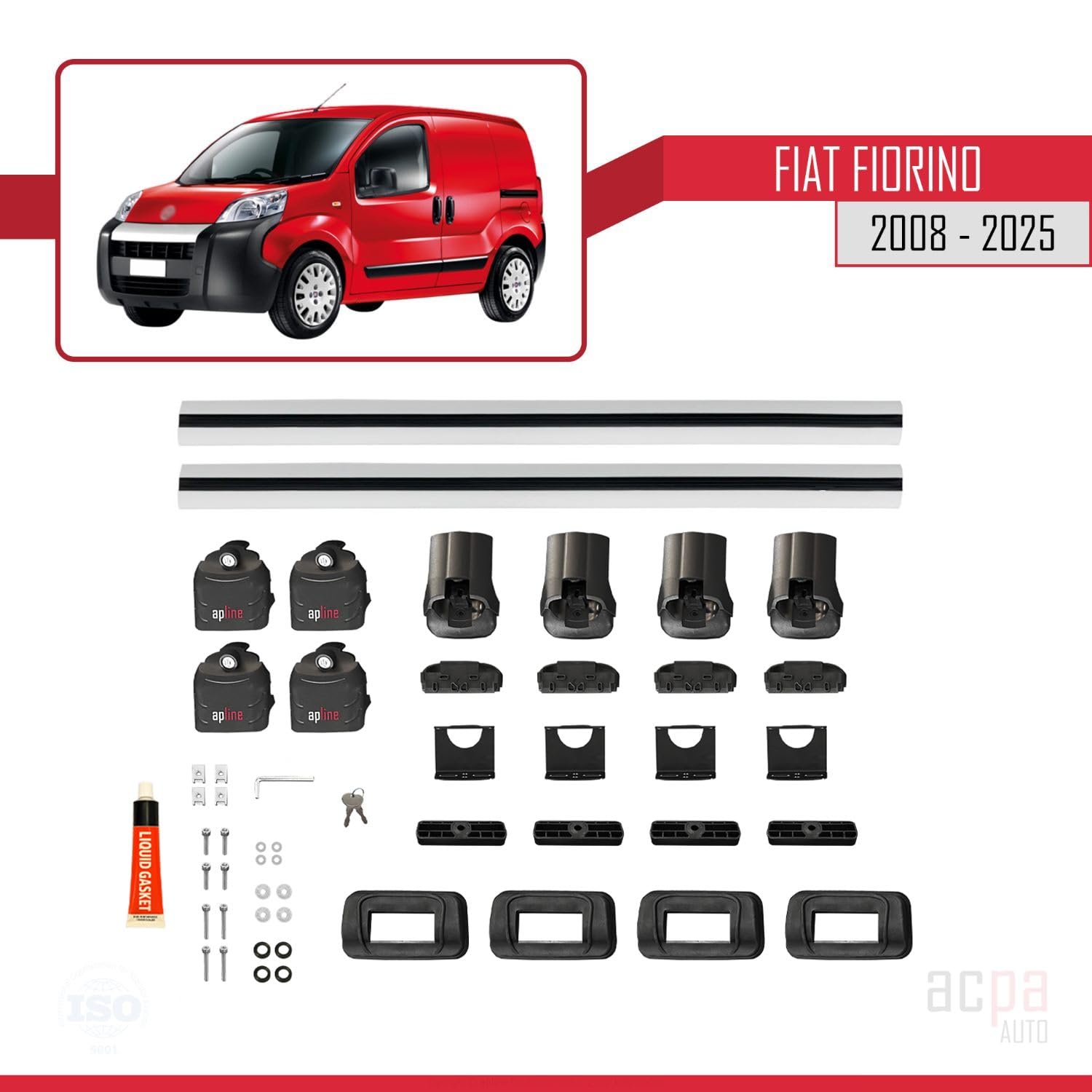 Compatible con Fiat Fiorino 2008-2025 Ace-3 Barras de Techo Auto Portaequipajes Barras Transversales Gris Aluminio 2 Barras