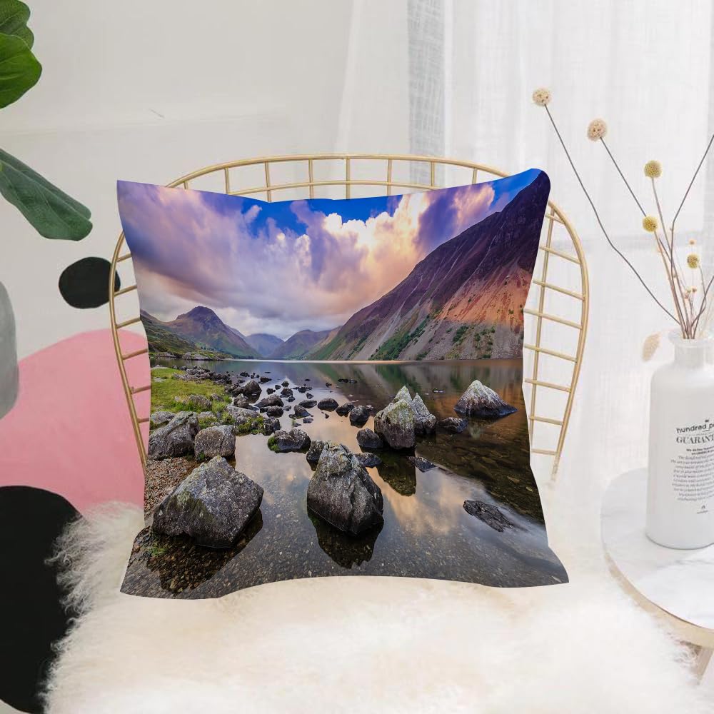 HYOSXW Cushion Cover,Throw Pillow Case Home Decorative for Living Room Bedroom Sofa Chair 16X16 Inch,Natural landscape scenery of mountains and lakes,Pillowcase 40X40cm