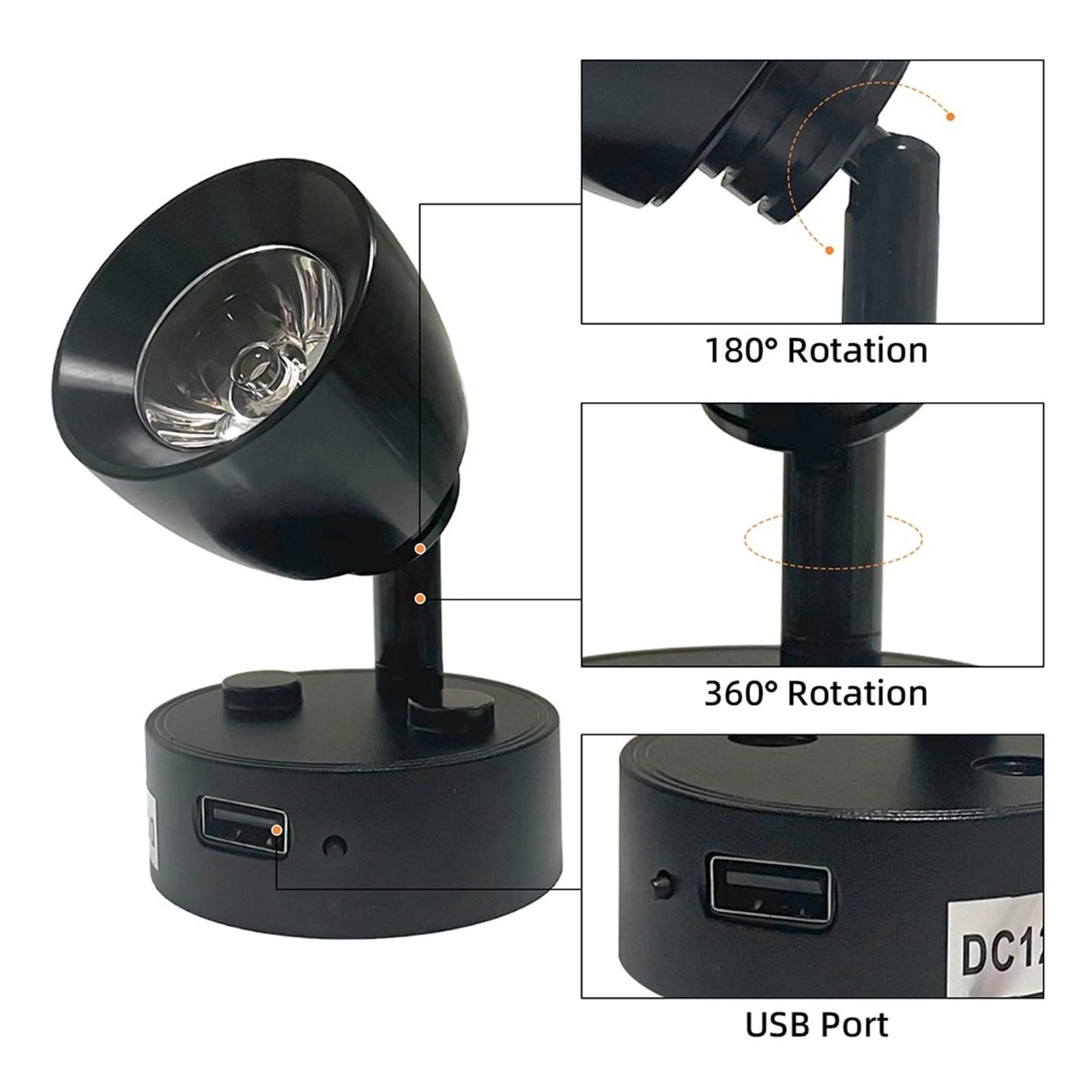 Lampa LED Do Czytania W Kamperze 12-24V, Reflektor, Oświetlenie Wnętrza Samochodu, Łodzi USB, Regulowane Kinkiety Kampera I Przyczepy Kempingowej Wspaniałe oświetlenie LED(2PCS,Cold White)