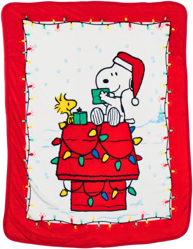 Franco Collectibles® Peanuts® Snoopy & Woodstock Holiday Christmas Super Soft Cozy Plush Throw, 46 in x 60 in, (Official Peanuts® Product)