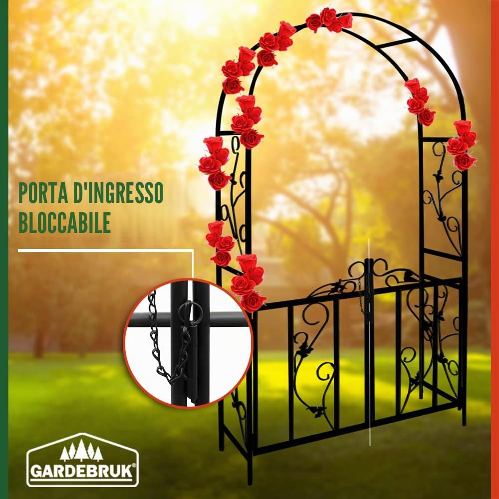 Gardebruk Arco per Rose Piante Rampicanti 225x115x37 cm in Metallo con Cancello Traliccio per Rose Pergolato per Eventi