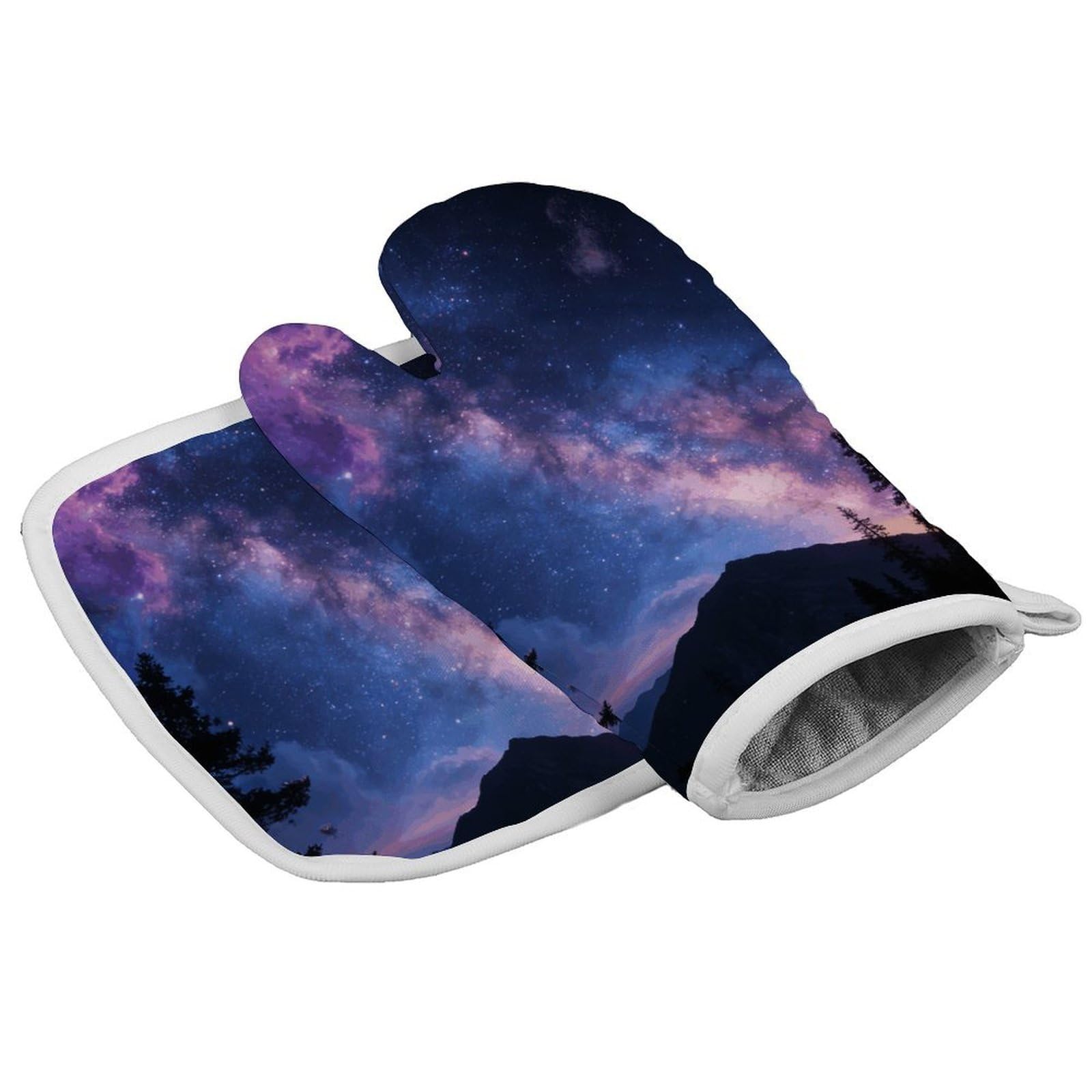 Fodpand Style Starry Sky Colorful Oven Mitt Set With Lanyard, Cooking Mitt, Protective Thermal Insulation,Kitchen Mitt For Baking, Cooking, Grilling, Microwave