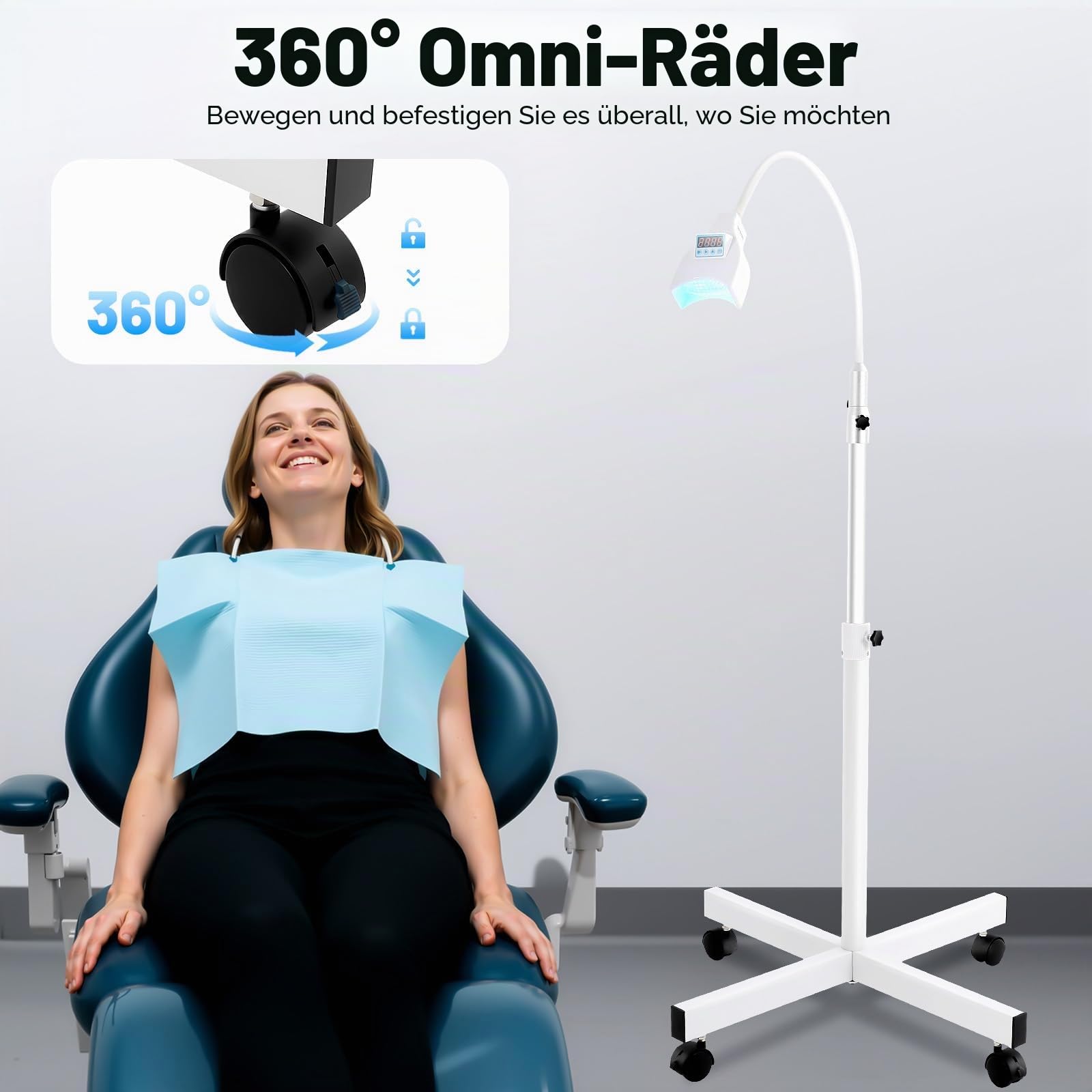 Bleaching Zähne, 21W 9000mcd Lichtintensität Dental Teeth Whitening Bleaching Lampe LED-Verjüngungs-Technologie, Zahnbleaching Set 465-470nm Wellenlänge Zahnarzt Instrumente 3fache Vergrößerung