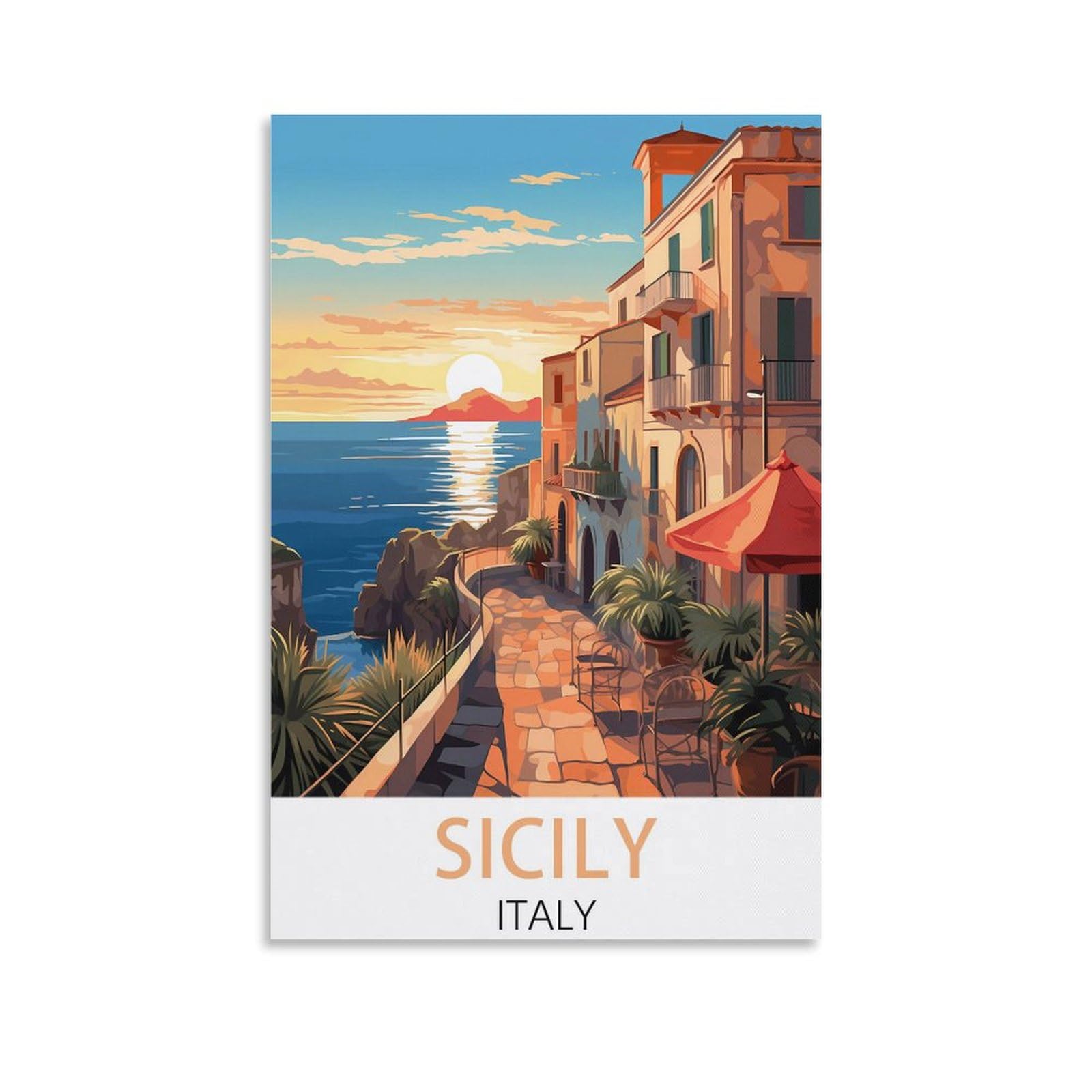 Javon Unframe-Style Italy Sicily Vintage Travel Posters 08X12inch(20X30cm) Canvas Art Poster And Wall Art Picture Print Bedroom Decor