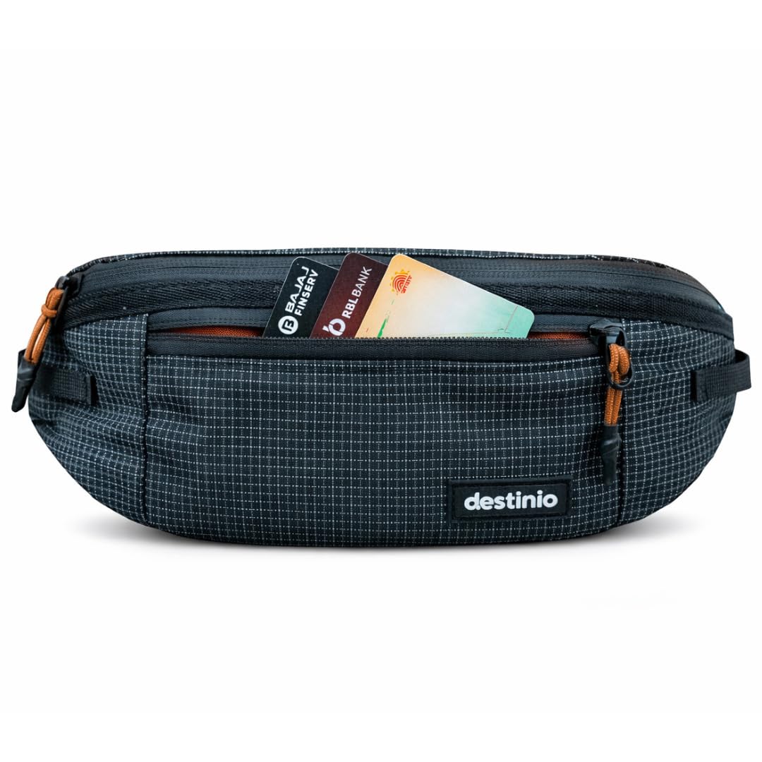 Waist Bag for Men & Women | Travel Fanny Pack Pouch with Waterproof Zippers & Back Pocket | Anti-Theft Design, Key Holder, Adjustable Strap | Hip Bag for Hiking, Gym, Passport (Orange Zipper)