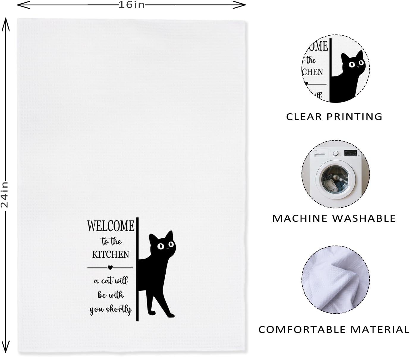 EXUQO Funny Black Cat Hand Towels Dishcloths for Kitchen Decor,Cats Lover Mom Dad Gifts, Welcome to The Kitchen a Cat Will Be with You Shortly,16x24 inch - Image 5