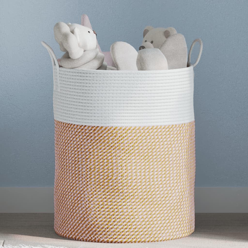 Aufbewahrungskorb Braun Weiß Baumwolle geflochten Ø38x46 cm mit Griffen vielseitig für Wäsche Spielzeug Kleidung Ordnung Wohnzimmer Schlafzimmer Büro