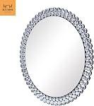 BST FURNH Round Mirror Wall Decor, 24 Inches Decorative Wall Mirror with Glass Frame Crystal Framed Rhinestone Mirrors for Wall Silver Decorative Wall Mirrors Circular Mirror