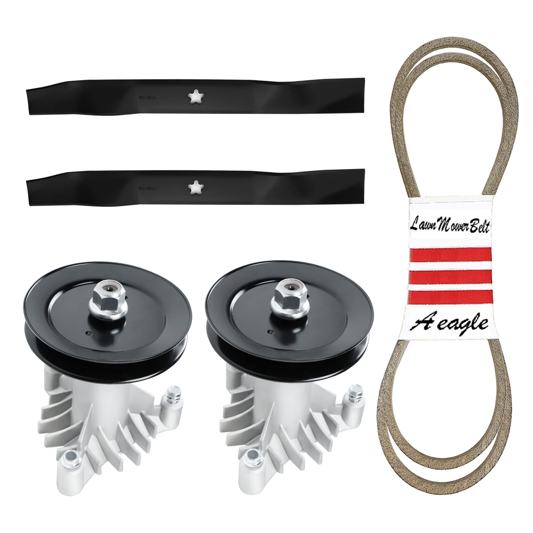 AEagle Mower Parts Deck Rebuild Kit for Craftsman Poulan Husqvarna LT1000 LT2000 2 Spindles 130794, 2 Mulcher Blades 134149, 2 Pulleys 173436 129861 153535, Deck Belt 144959 95"