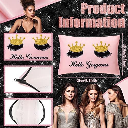 Gerrii 6 Pcs Hello Gorgeous Makeup Bag Pink Eyelash Canvas Cosmetic Bags Small Eyelash Purse Lipstick Travel Pouch Inspirational Gift for Women Toiletries Accessories Organizer2