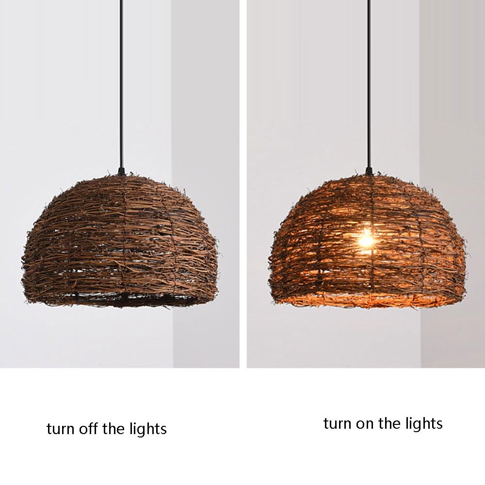 Lampadario A Nido D'uccello Intrecciato Vintage, Paralume In Vimini Marrone Con Cavo Regolabile, Lampada Creativa A Forma Di Cestino, Luci Da Soffitto Per Soggiorno, Camera Da Letto