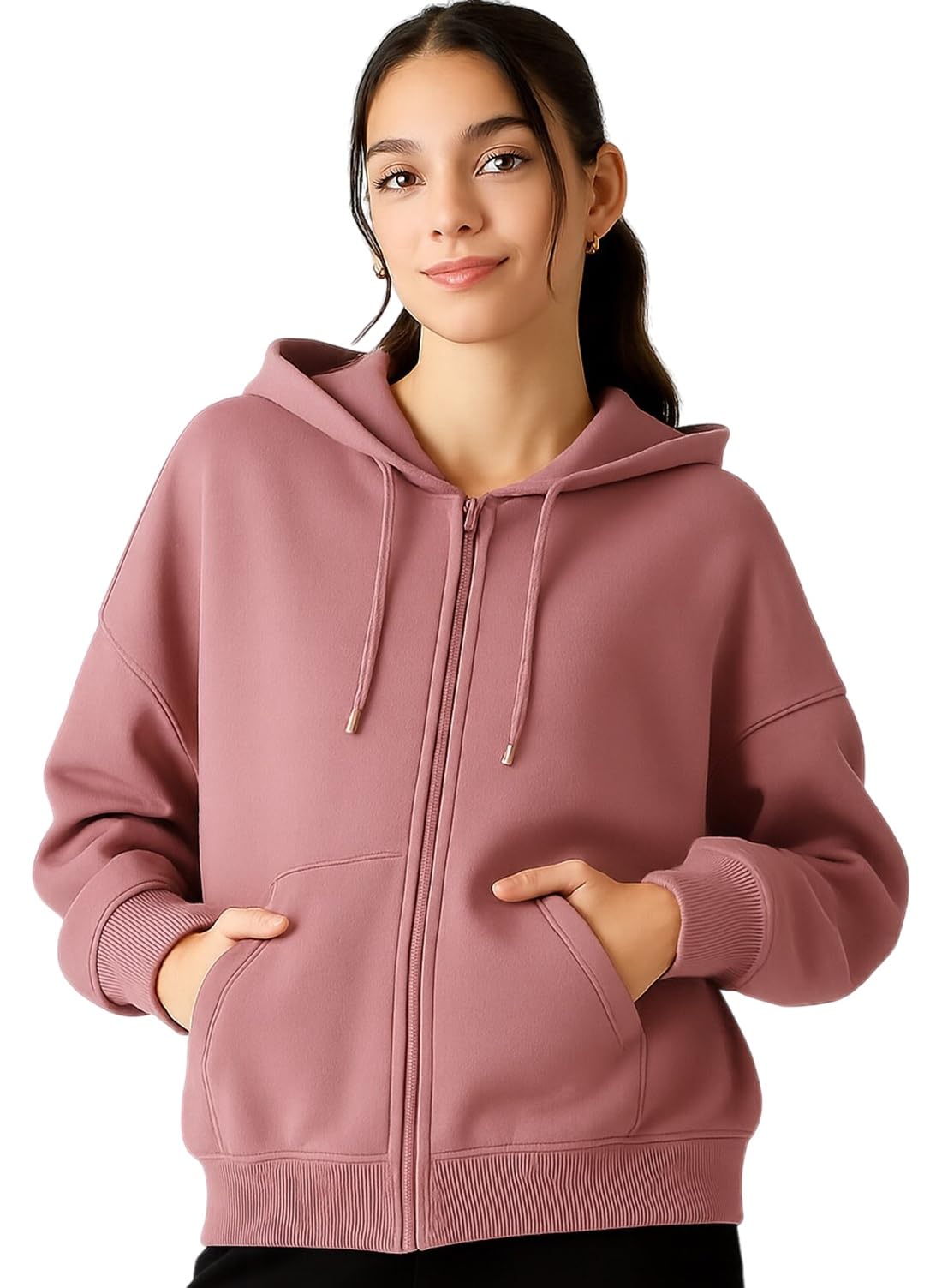 Women's Oversized Winter Jacket Sweatshirts Casual Drawstring Clothes Zip Up Hoodie with Front Pocket Ii Womens Hoodies Ii