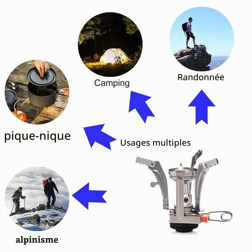 rechaud gaz camping mini réchaud gaz camping portable pliable ultra léger 3000w allumage piézo bivouac randonnée trek voyage pique nique plein air petit réchaud compact léger gazinière camping gaz but