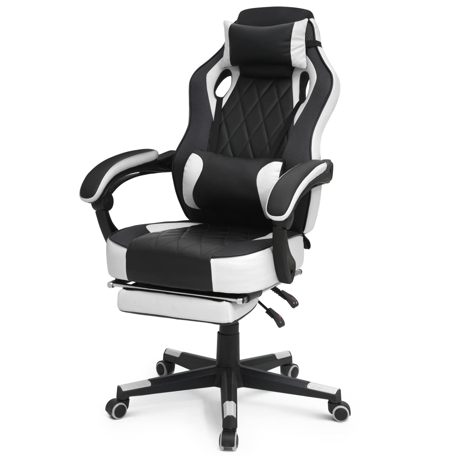 Magshion Gaming Chair with Retractable Footrest, Ergonomic Adjustable Recliner, Reclining & 360° Swivel Racing Style PU Leather Computer Gaming Chair