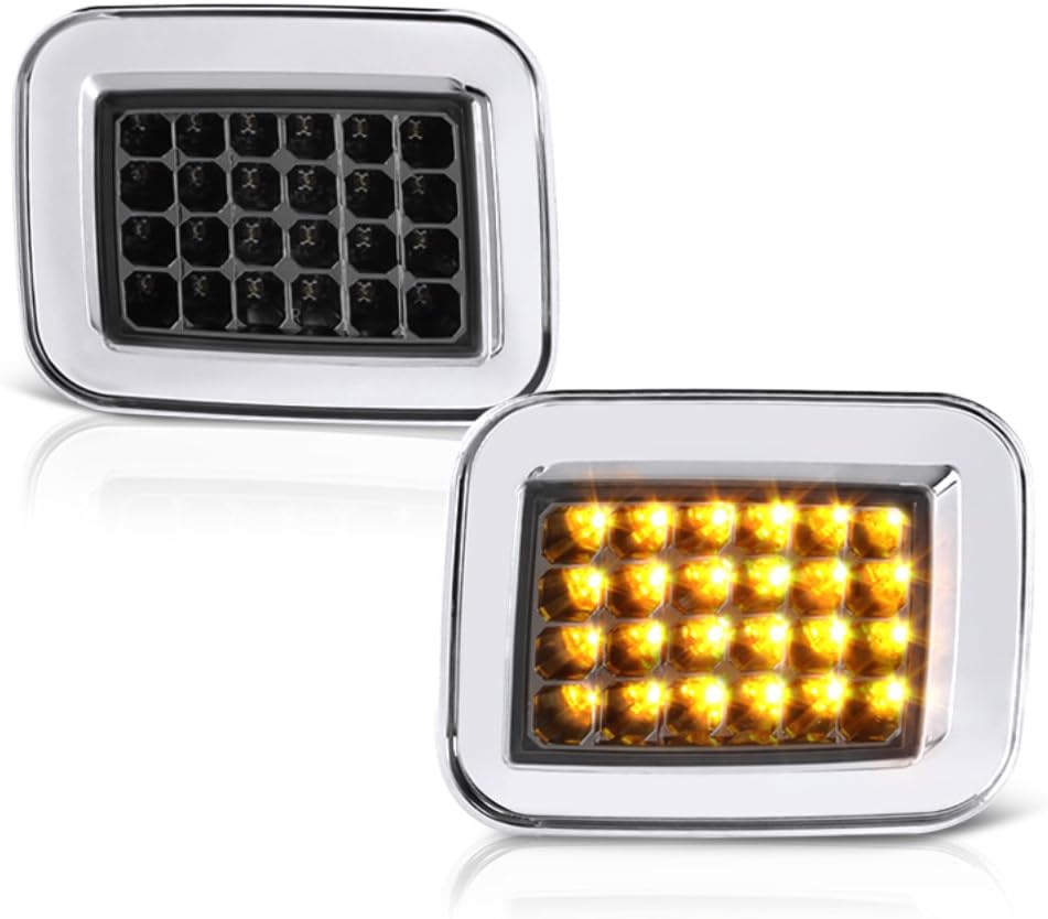 VIPMOTOZ Front Turn Signal & Cornering Light Assembly For 2003-2009 Hummer H2, Metallic Chrome Housing, Smoke Lens, Driver and Passenger Side