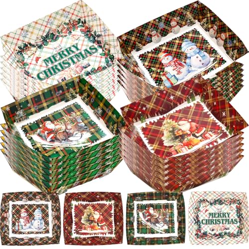 WorldBazaar 24Pcs Christmas Serving Trays Christmas Large Paper Plates Trays for Cookies Nacho Snack Serving Bowl Holiday Winter BBQ Party Supplies