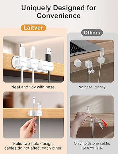 Miniatura 3 de Paquete de 6 soportes organizadores de cables con hebilla magnética 1s abiertobloqueo, clips para cables de escritorio adhesivos fuertes,