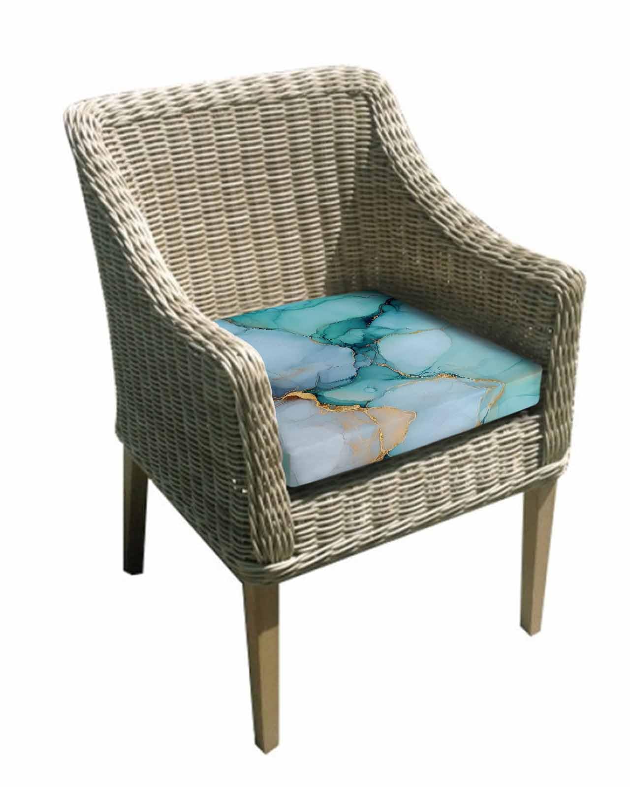 2 Pack Teal Marble Waterproof Cushion Covers with Ties, Outdoor Patio Chaise Lounge Chair Seat Cushion Slip Covers Replacement(Only Cover) Contemporary Ink Painted Abstract Art 20