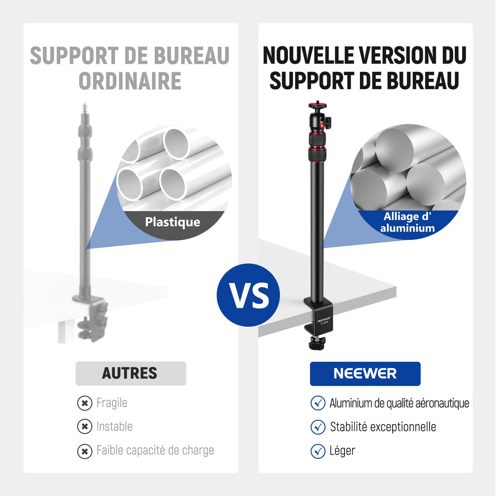NEEWER Support de Bureau pour Caméra, Support d'éclairage de Bureau, Bras de Microphone avec Rotule, Pince en C, Chiffon de Nettoyage pour Webcam DSLR,Support de Téléphone, Anneau Lumineux,Rouge TL283