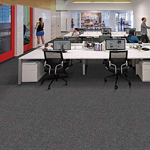 Carpet Tiles 20Pcs Commercial Heavy Duty Square Cuttable Carpet Floor Tile With Adhesive Stickers 20X20 Inch W/Washable Asphalt Bottom Backing For Home Office Hotel Dark Grey 20 Tiles/53.8 Sq Ft #TOP7