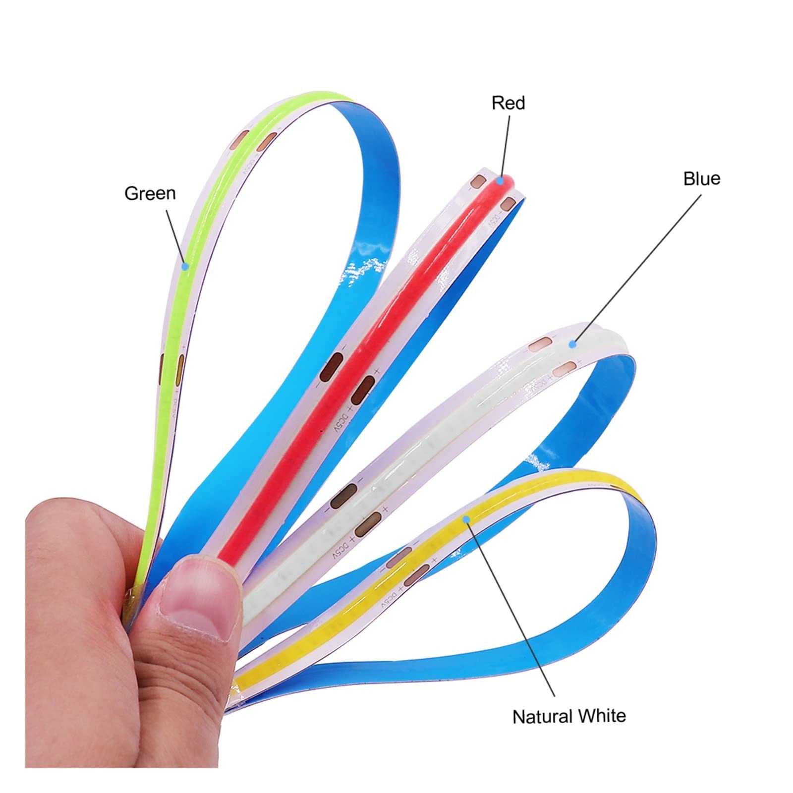 Tira de luces LED COB de 5 V CC, densidad USB, iluminación lineal, 320 LED/m, cinta flexible, luces cálidas y naturales, color blanco, rojo, azul y verde (blanco frío, 2 pines, 1 m)
