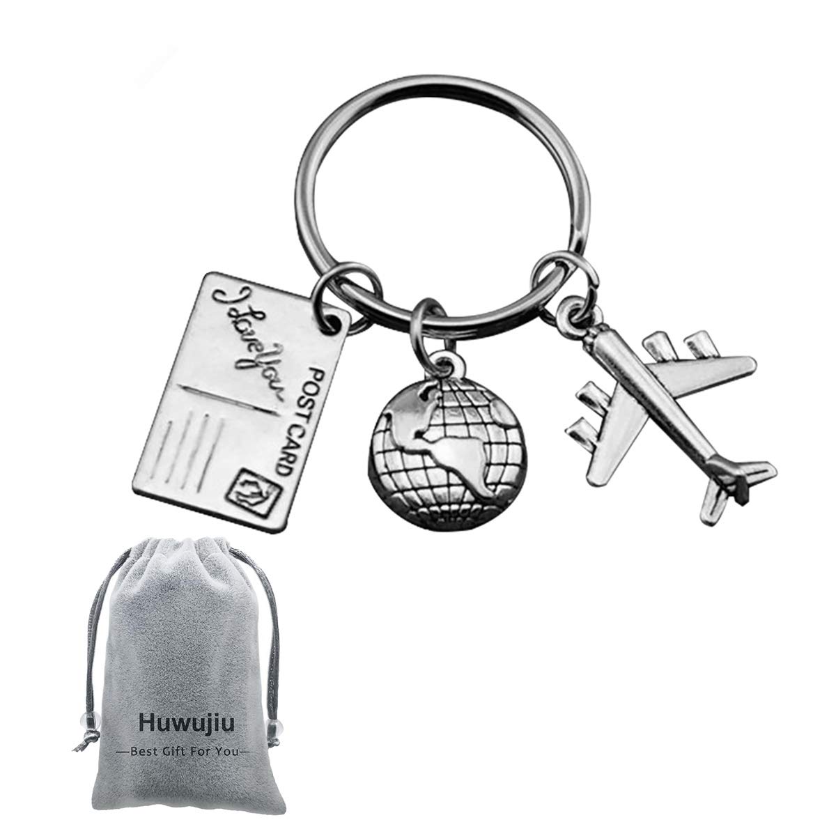 Huwujiu Silver Travel Keyring Globe/Postcard/Airplane Keyring Flight Attendants Gift Pilot Gift Aviation Graduation Gift Holiday Keyring For Couple Friend Family