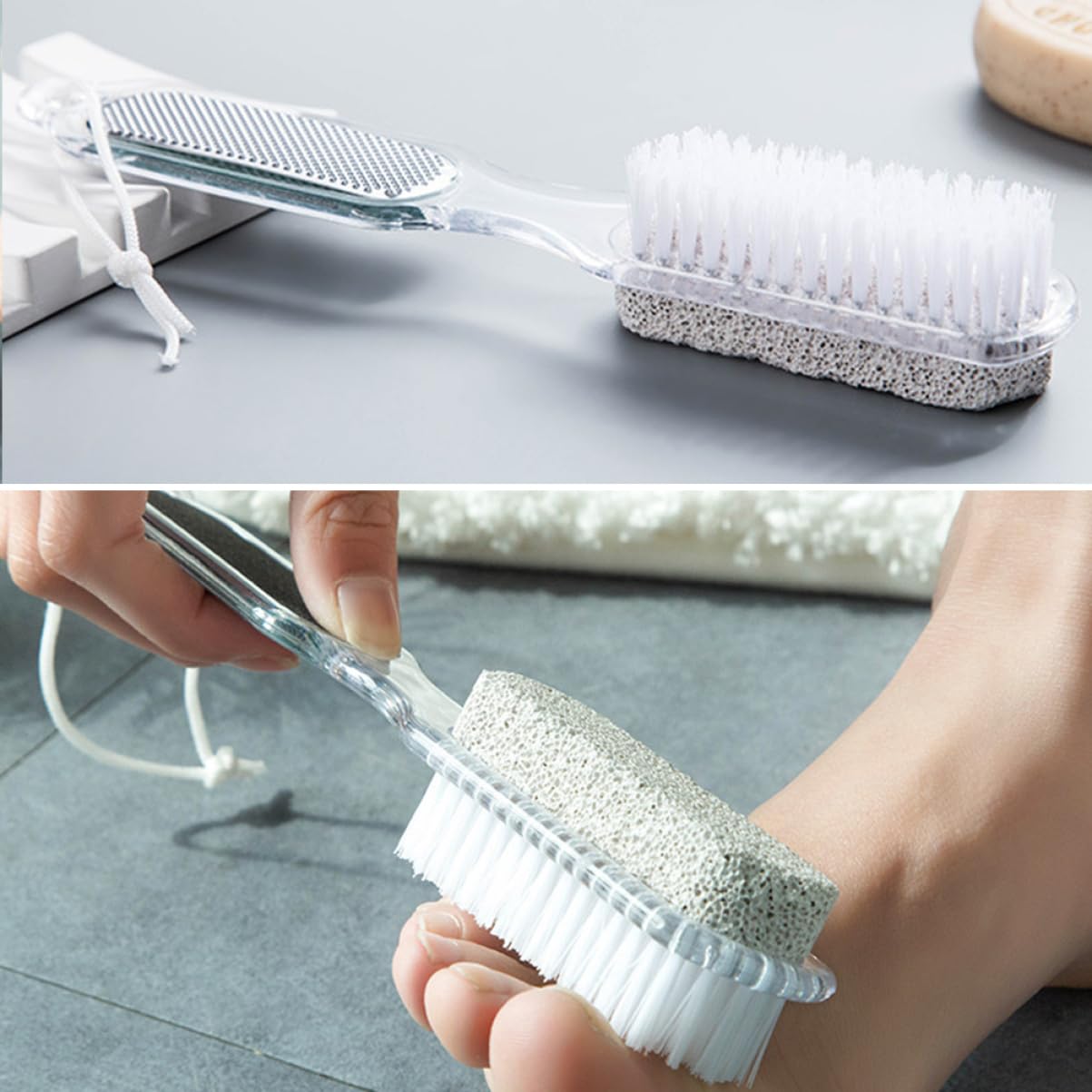 Raspador de Pies de Plástico, Piedra Pómez y Acero | Lima de Uñas Integrada, Kit Cuidado Pies, Uso en Casa y Experiencia Tipo Spa