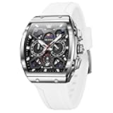 Watches for Men Casual Luxury Large Face Multifunctional Chronograph Men's Watches Durable Silicone/Nylon Strap 3ATM Waterproof Men Watch Date Moon Phase Analog Quartz Watch Reloj para Hombre